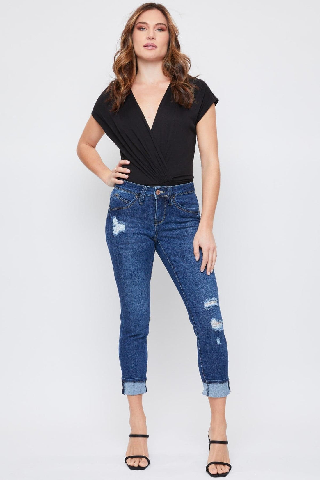 Women's Petite WannaBettaButt Mid Rise Mega Cuff Jeans