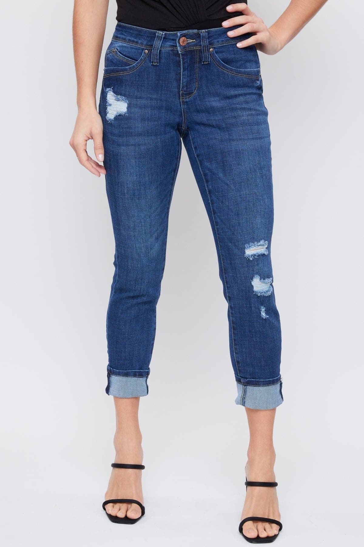 Women's Petite WannaBettaButt Mid Rise Mega Cuff Jeans