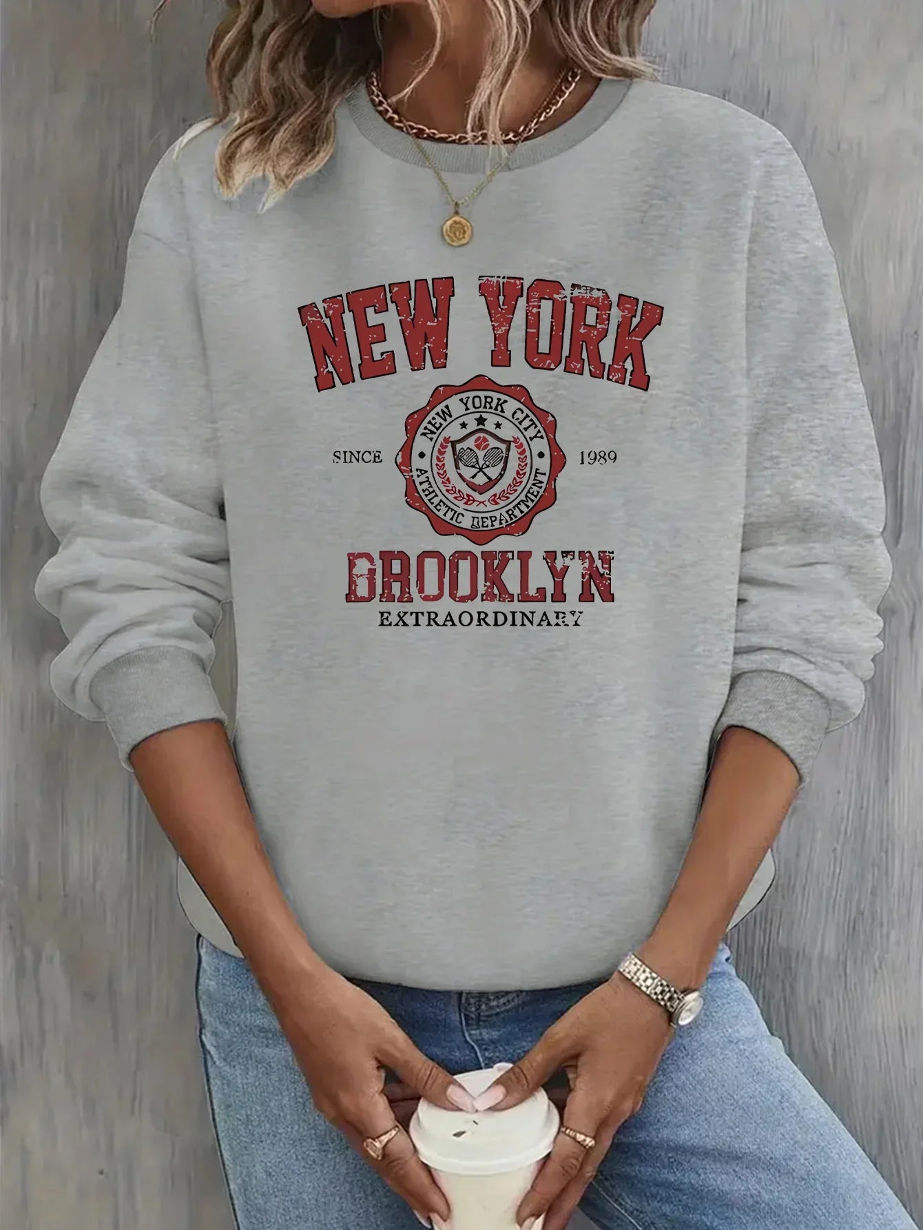 Women's Casual USA Print Pullover Sweatshirt Geometric Design Long Sleeve Round Neck Machine Washable Regular Fit for Autum