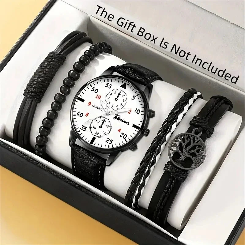Men's Hip Hop Fashion Watch and Bracelet Set, Quartz Alloy Wristwatch