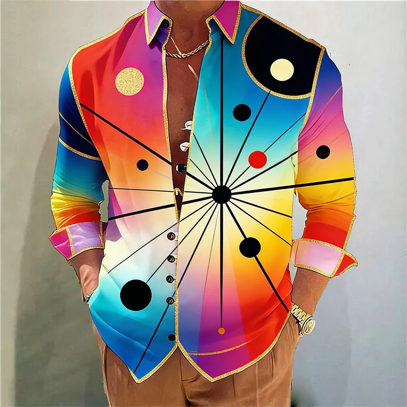 Men's long sleeved shirt with Harajuku style 3D flower print