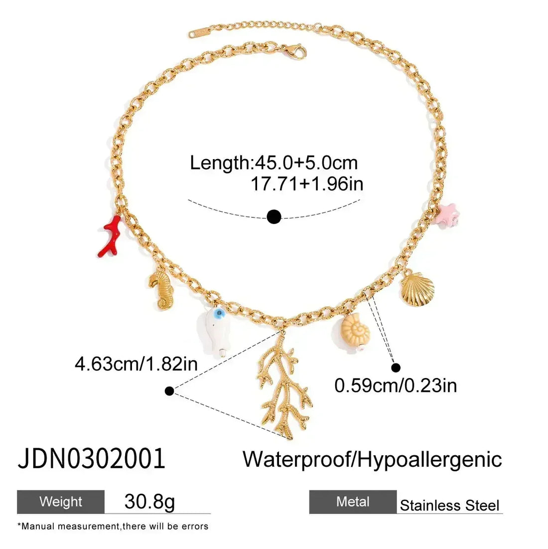 Zora Colorful Summer Holiday Style Conch Pendant Necklace Women's 18K Gold-plated Stainless Steel Multi Charm Fashion Jewelry