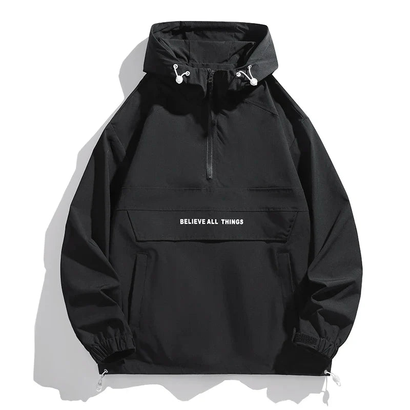 CHRLCK Men Hiking Jacket Outdoor Waterproof Fishing Hooded Sport Jacket Adjustable Drawstring Travel Jacket Mountaineering Coats