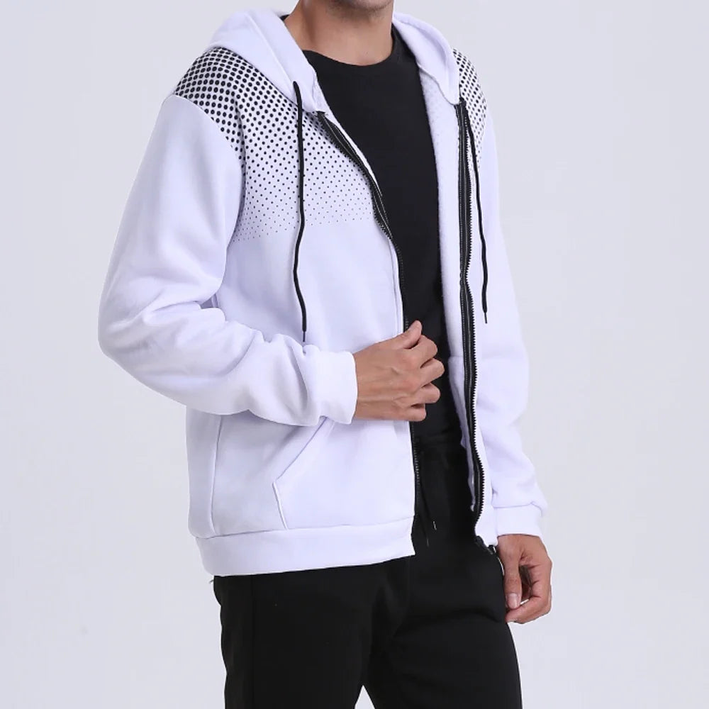 Men's Zip Up Hoodie – Polka Dot Pocket Sport Casual Sweatshirt