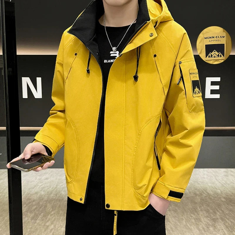 Autumn Lightweight Hooded Cargo Jacket Men Outdoor Windproof Coats Man Korean Fashionable Handsome Casual Hiking Jackets for Men