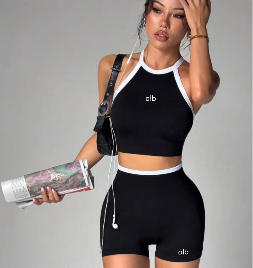 Women's Colorblock Backless High Waist Fitness Set