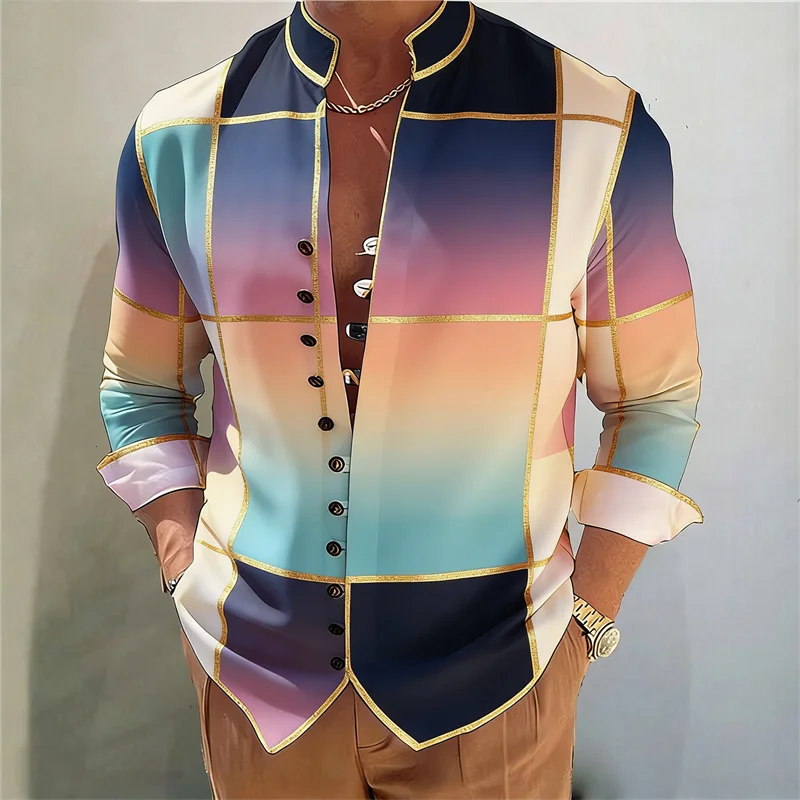 Men's long sleeved shirt with Harajuku style 3D flower print