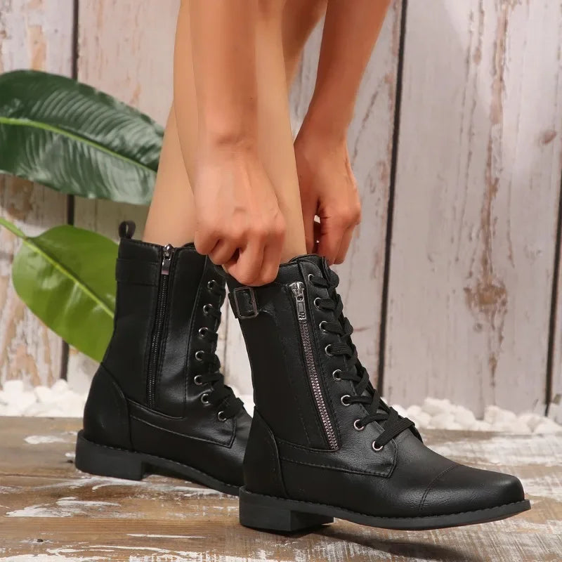 Women's Plus Size Autumn New European and American Flat Low Heel Short Boots Roman Zip Boots for Women