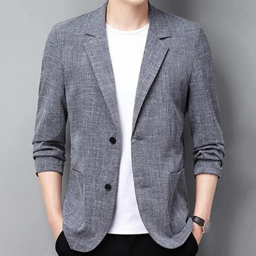 Men’s Linen Slim Fit Casual Formal Suit Jacket Thin Coat