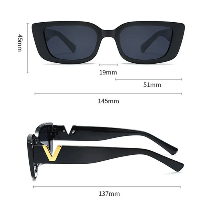 Small Frame Sunglasses For Women, Square Frame V-shaped