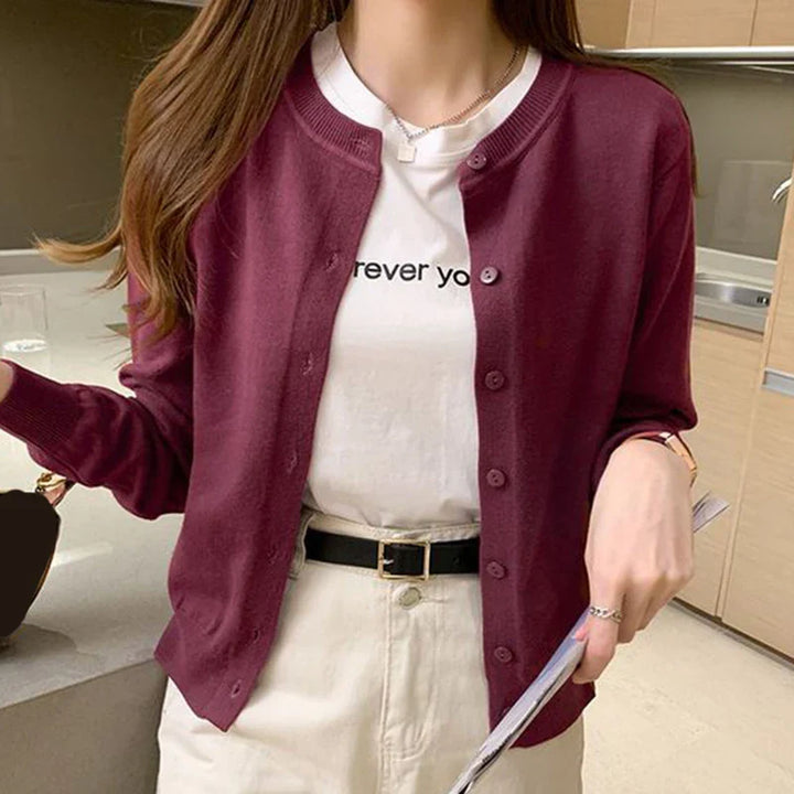 Rimocy Knitted Cardigan Jacket Women 2025 Spring Autumn Round Neck Casual Cardigans Woman Solid Color Slim Korean Jumpers Female