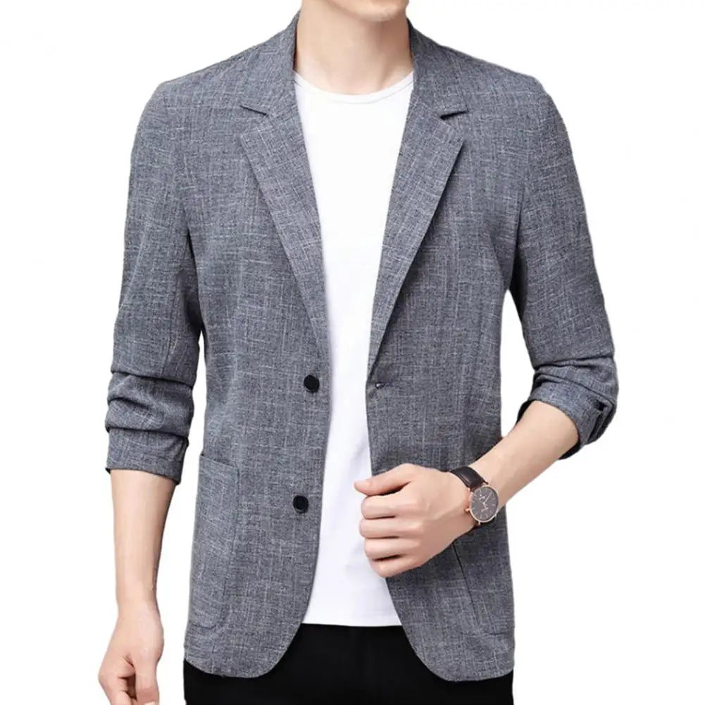 Men’s Linen Slim Fit Casual Formal Suit Jacket Thin Coat