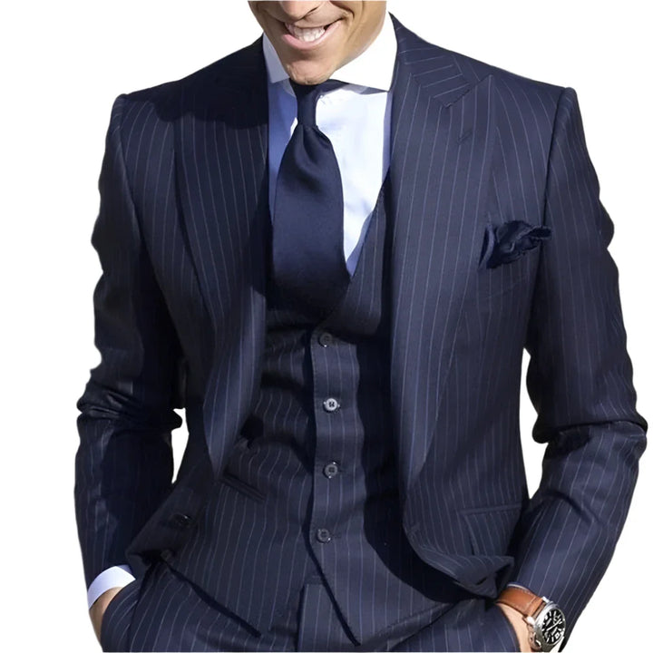 Men's Stripe Suit Blazer with Pants 3 Pieces (Jacket+Pants+Vest)
