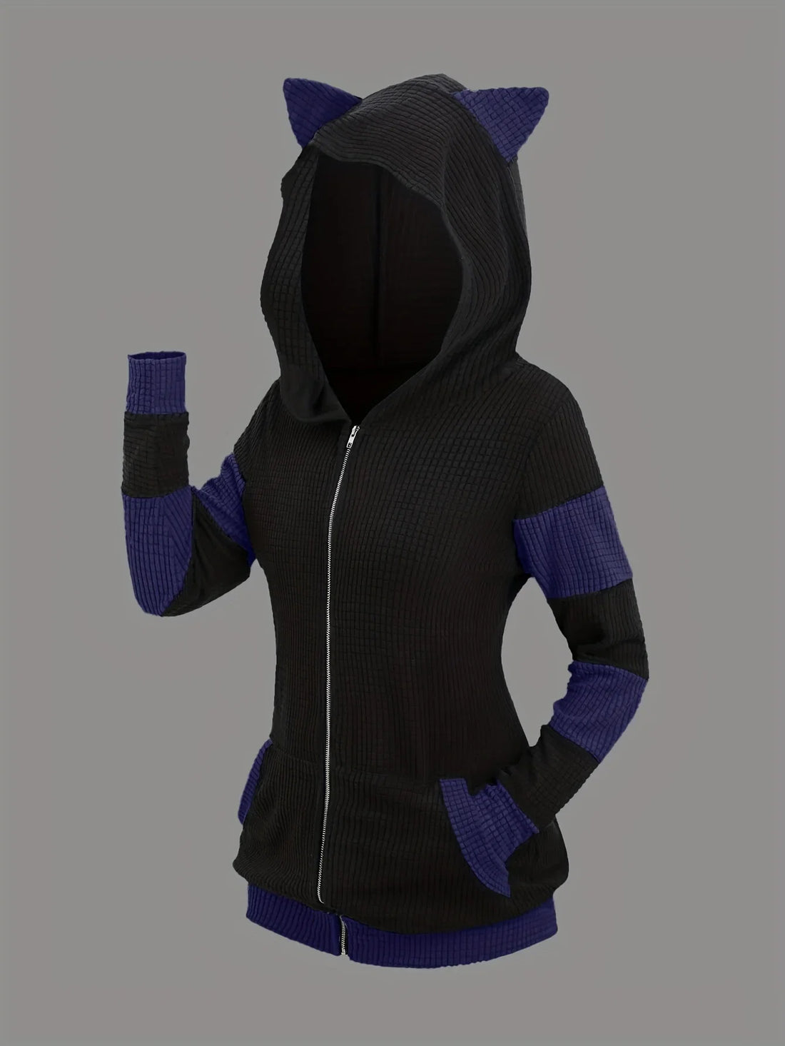 2024 European and American fashion women's new thick cat ears in autumn and winter long color matching hooded sweater coat