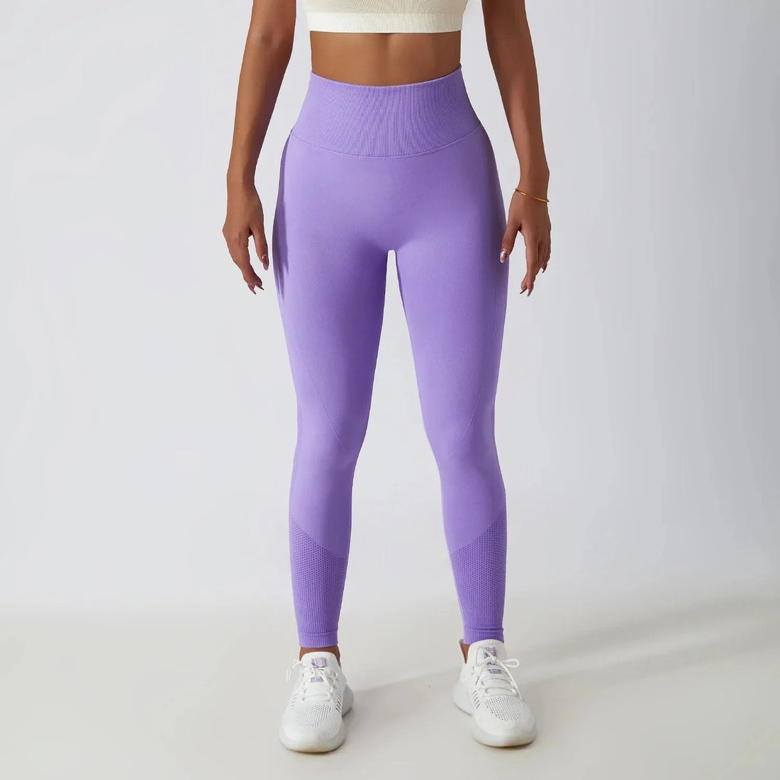 Seamless Ribbed Yoga Leggings – Tummy Control Fit