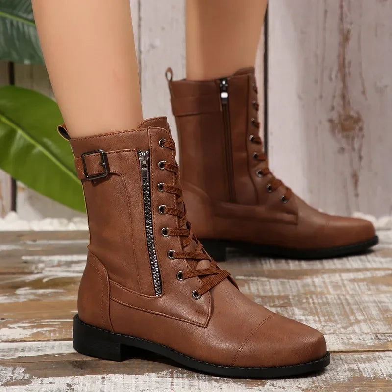 Women's Plus Size Autumn New European and American Flat Low Heel Short Boots Roman Zip Boots for Women