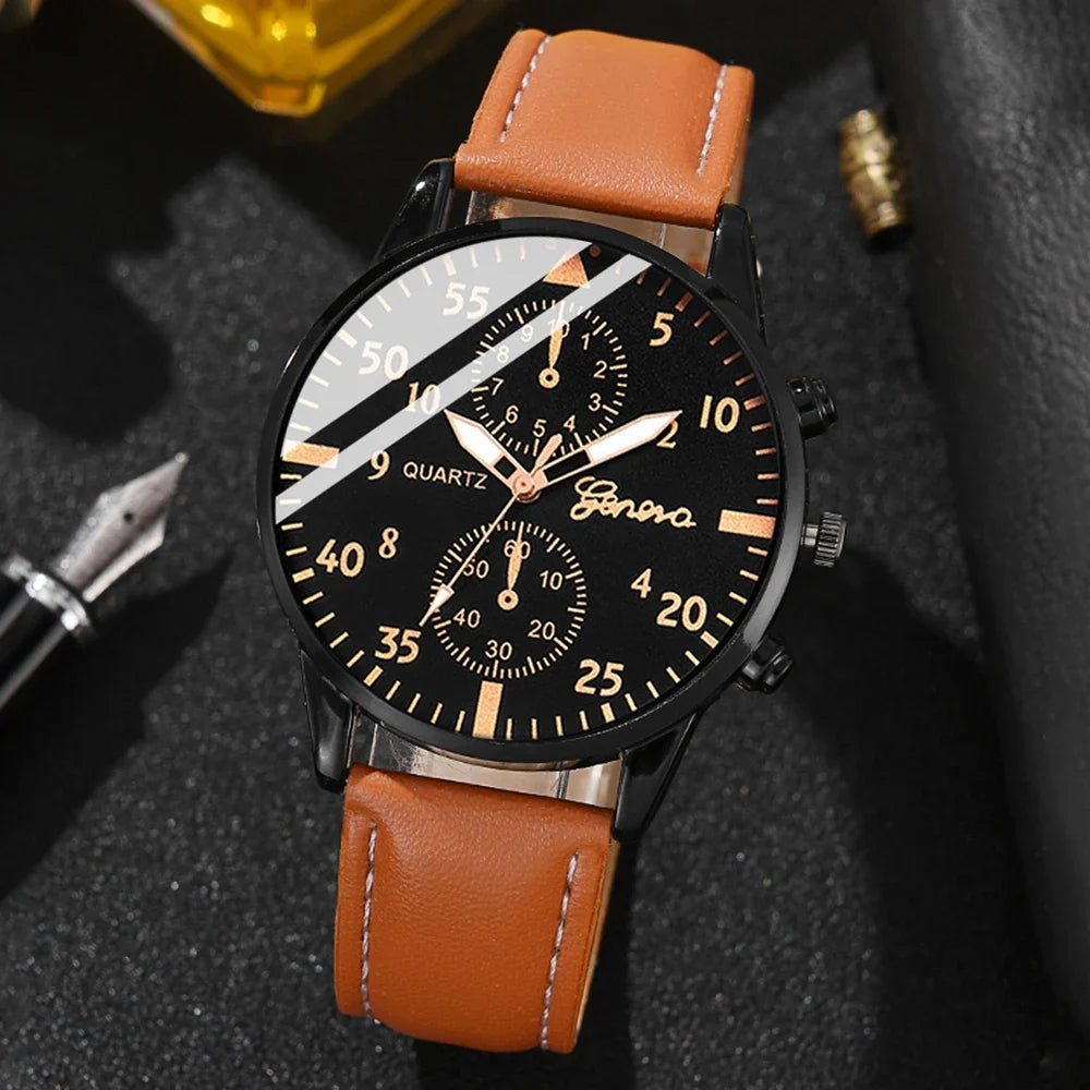 Men's Hip Hop Fashion Watch and Bracelet Set, Quartz Alloy Wristwatch