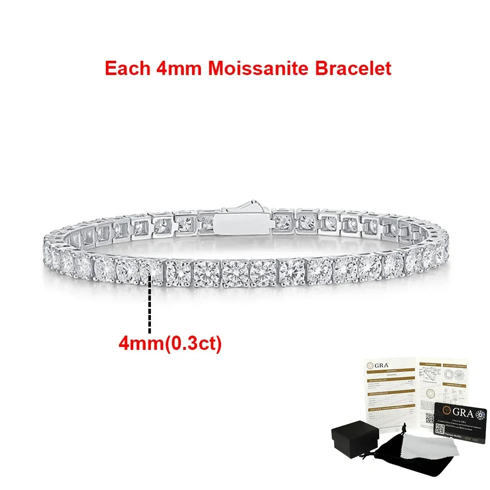 Real Moissanite Tennis Bracelets for Women Man 925 Sterling Silver Plated
