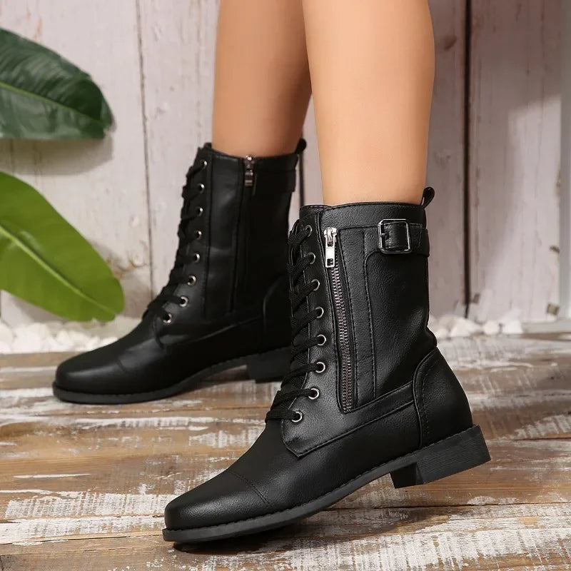 Women's Plus Size Autumn New European and American Flat Low Heel Short Boots Roman Zip Boots for Women