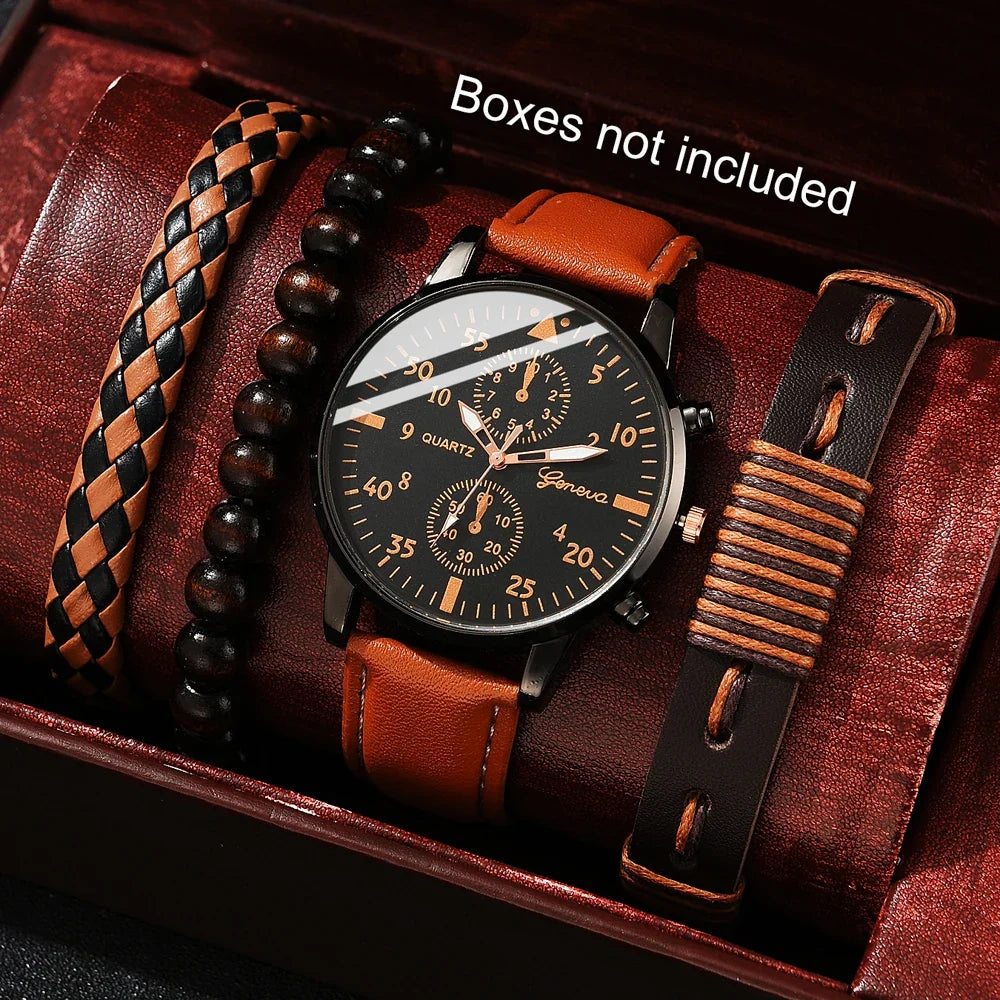 Men's Hip Hop Fashion Watch and Bracelet Set, Quartz Alloy Wristwatch