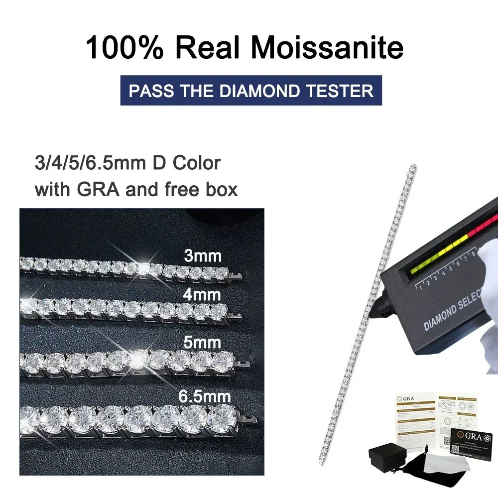 Real Moissanite Tennis Bracelets for Women Man 925 Sterling Silver Plated