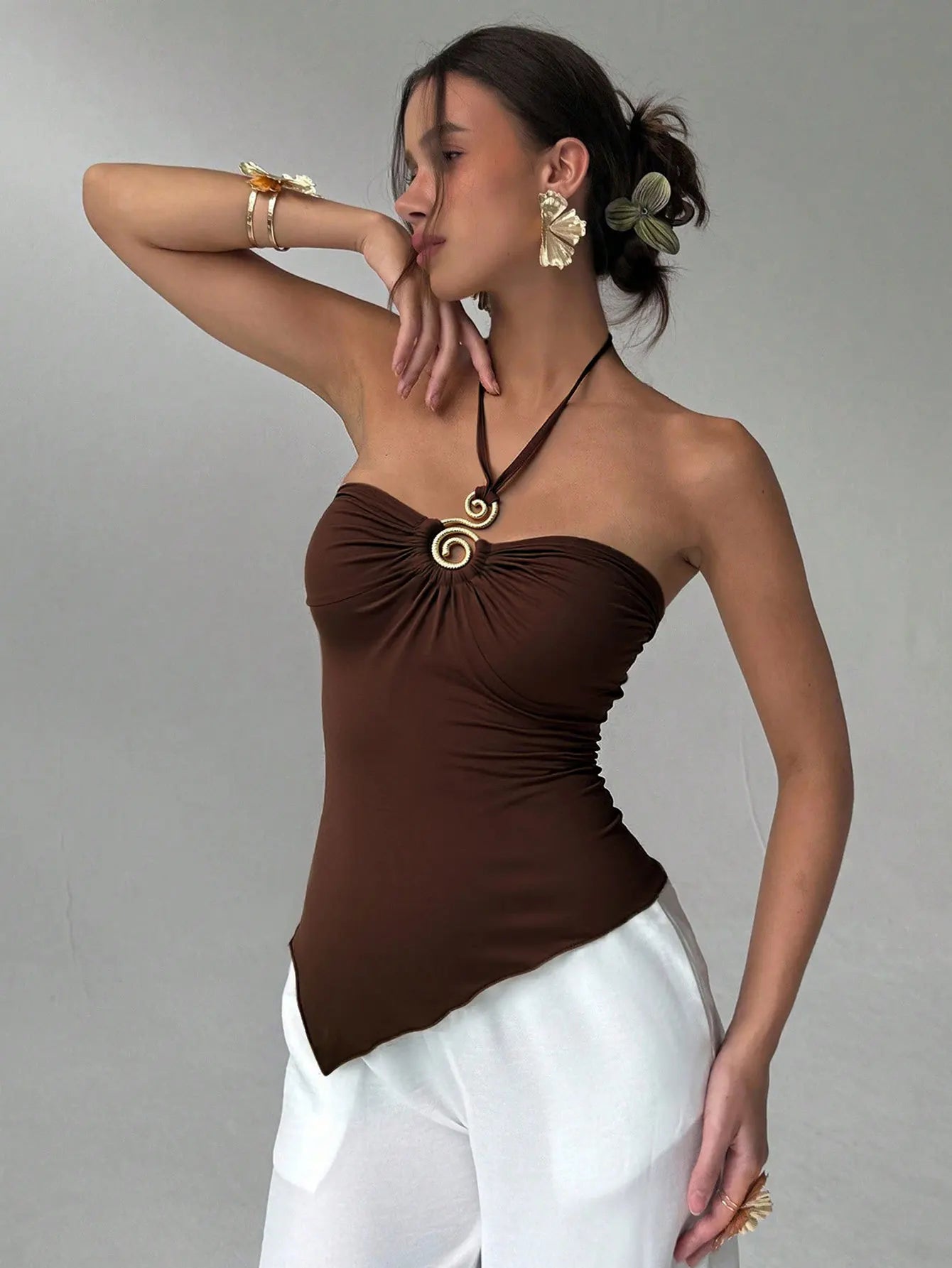 Women's Clothing Halter Neck Tube Top Summer Slim Sleeveless Top Solid Color Casual Simple Style All-match Bodycon Off Shoulder