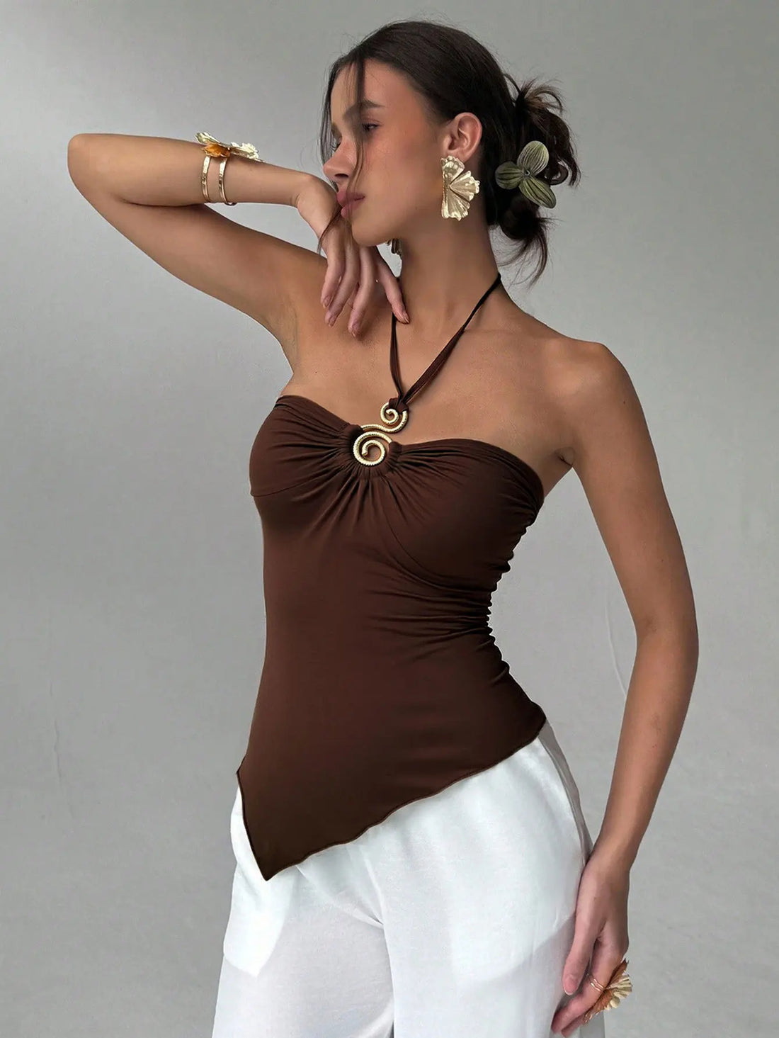 Women's Clothing Halter Neck Tube Top Summer Slim Sleeveless Top Solid Color Casual Simple Style All-match Bodycon Off Shoulder