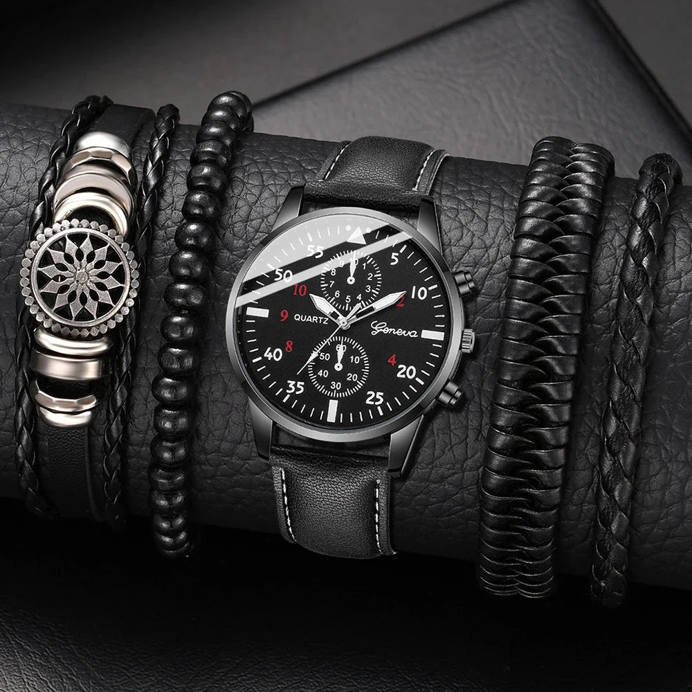 Men's Hip Hop Fashion Watch and Bracelet Set, Quartz Alloy Wristwatch