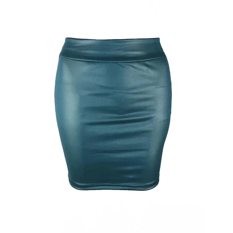 Mandotos Black Imitation Leather Pencil Mini Skirt High Waist Korean Fashion Women Wholesale Summer