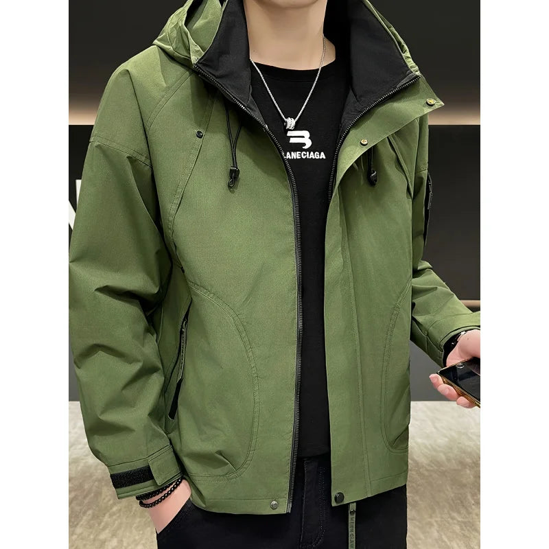 Autumn Lightweight Hooded Cargo Jacket Men Outdoor Windproof Coats Man Korean Fashionable Handsome Casual Hiking Jackets for Men