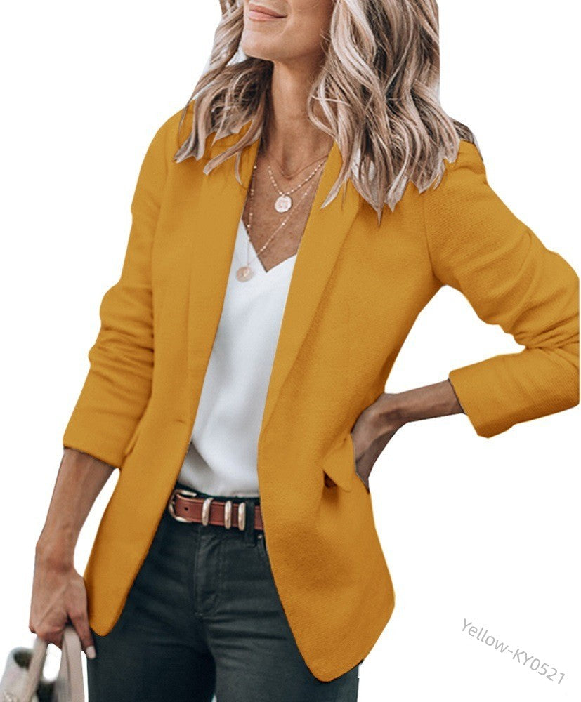Women's Solid Color One-Button European and American Jacket Suit Collar