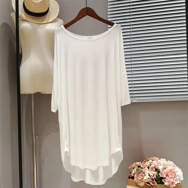 Plus Size Modal Nightgown Loose Short Sleeve Pajama Dress