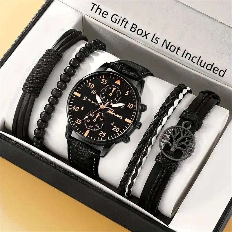 Men's Hip Hop Fashion Watch and Bracelet Set, Quartz Alloy Wristwatch