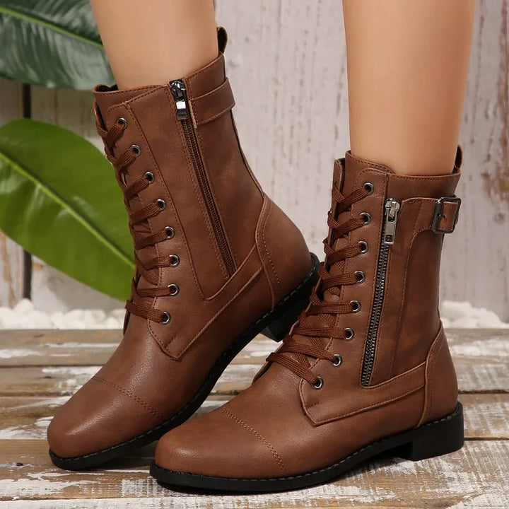 Women's Plus Size Autumn New European and American Flat Low Heel Short Boots Roman Zip Boots for Women
