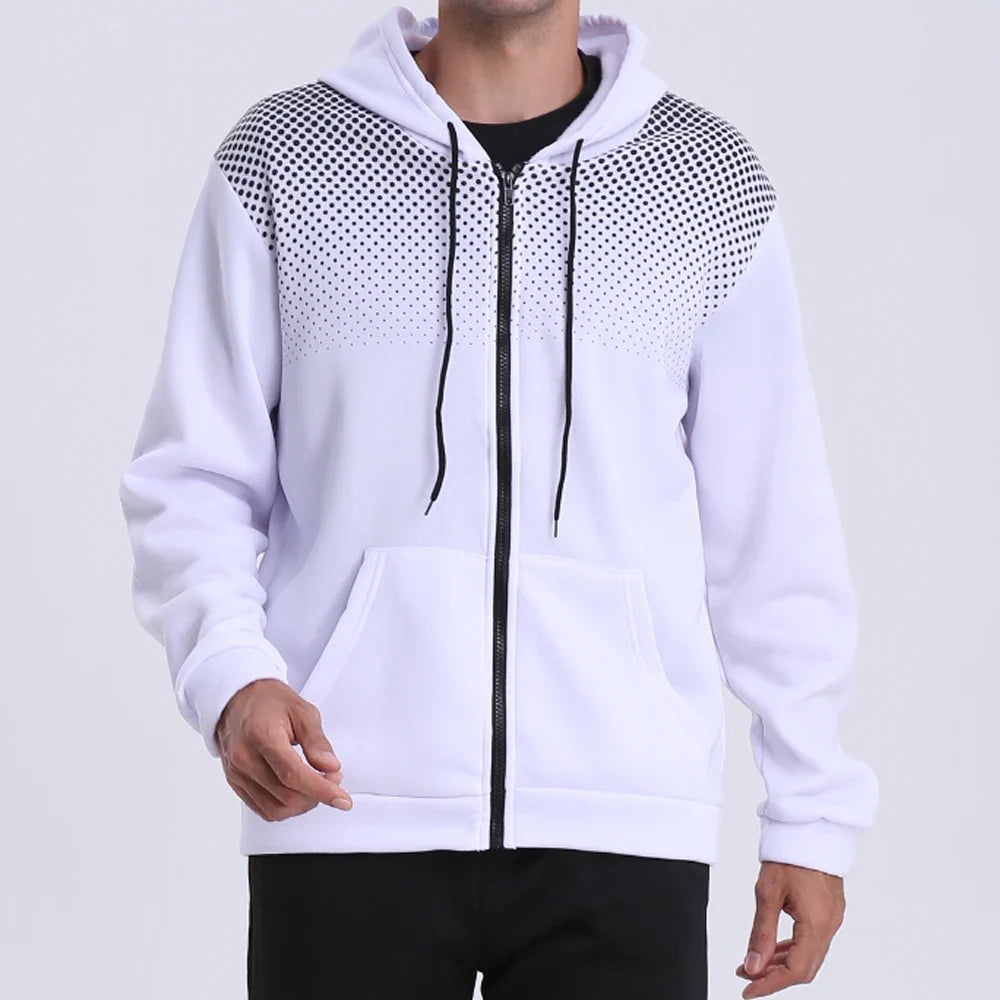 Men's Zip Up Hoodie – Polka Dot Pocket Sport Casual Sweatshirt