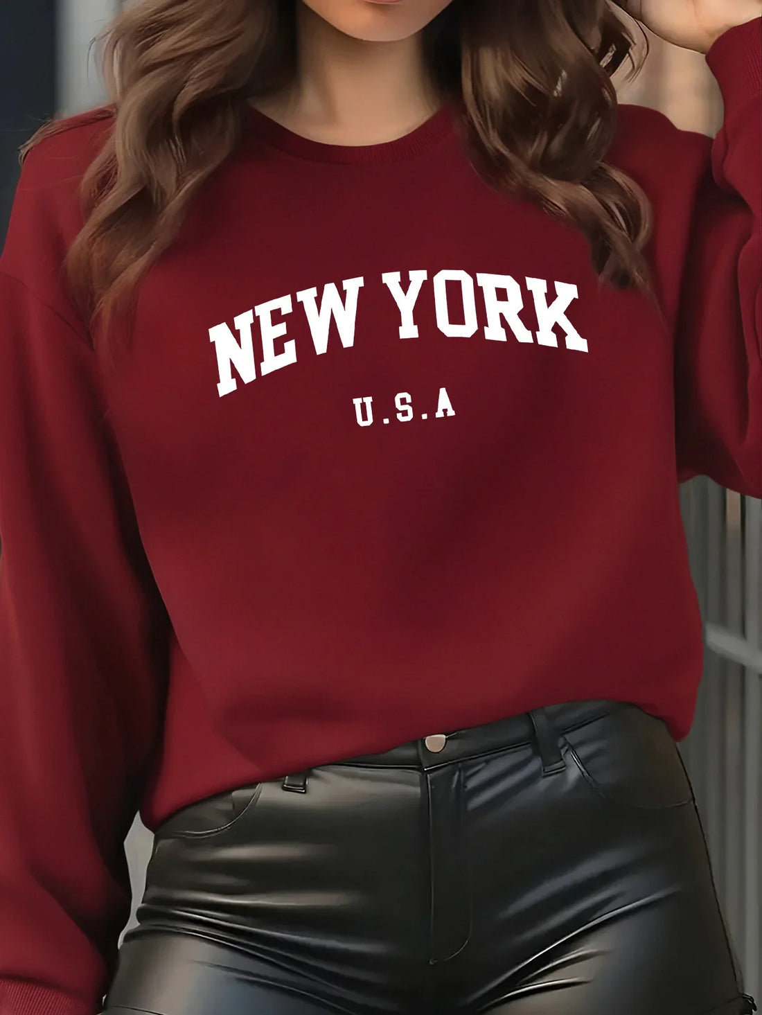 Women's Casual USA Print Pullover Sweatshirt Geometric Design Long Sleeve Round Neck Machine Washable Regular Fit for Autum