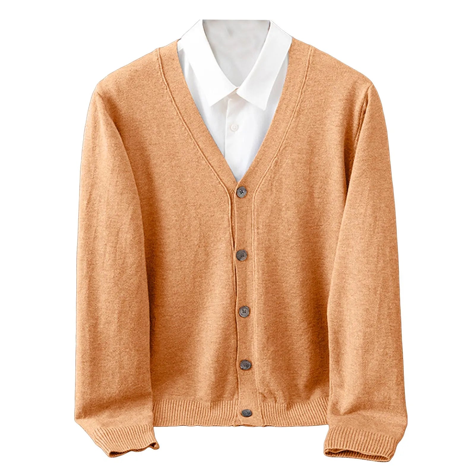 Men's V Neck Cardigan Sweater Single Breasted Ribbed Knitted