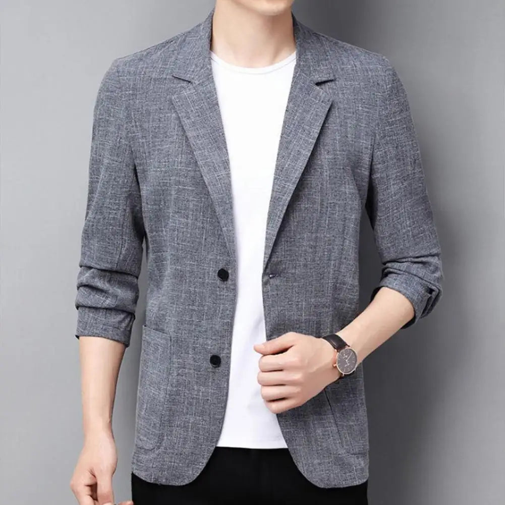 Men’s Linen Slim Fit Casual Formal Suit Jacket Thin Coat