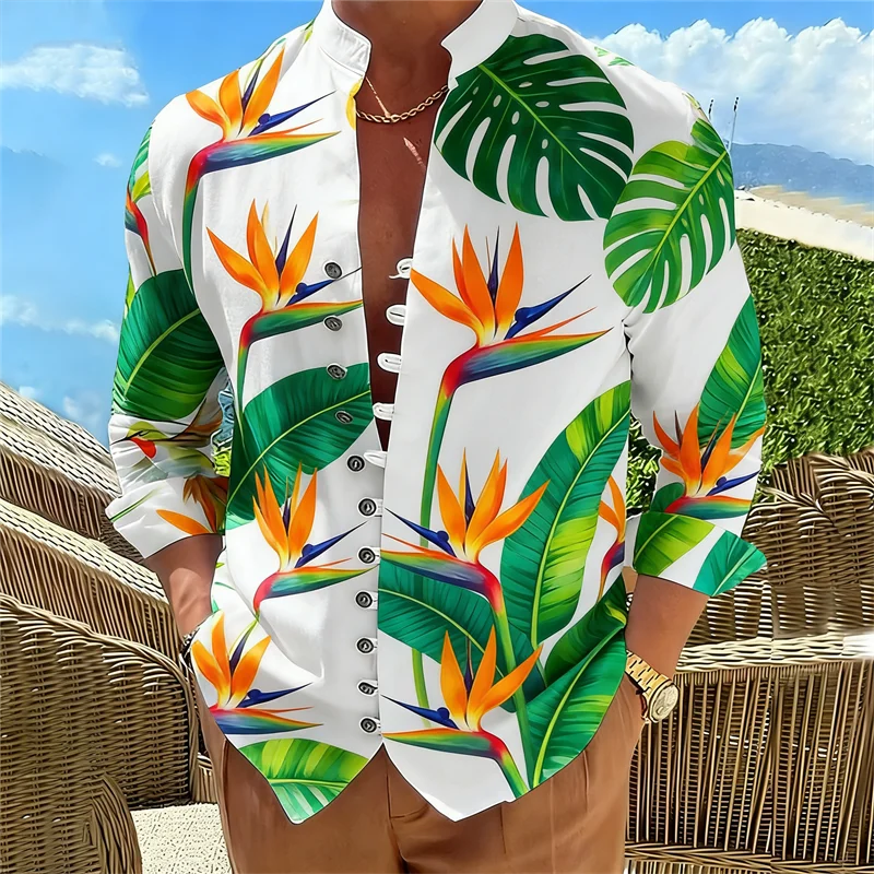 Men's long sleeved shirt with Harajuku style 3D flower print
