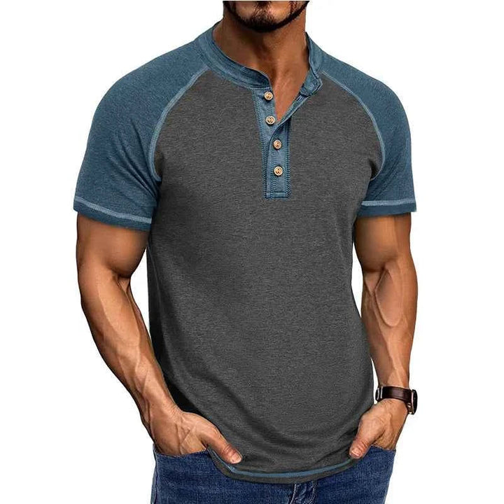 Men's Retro Patchwork Stand Collar T-Shirt