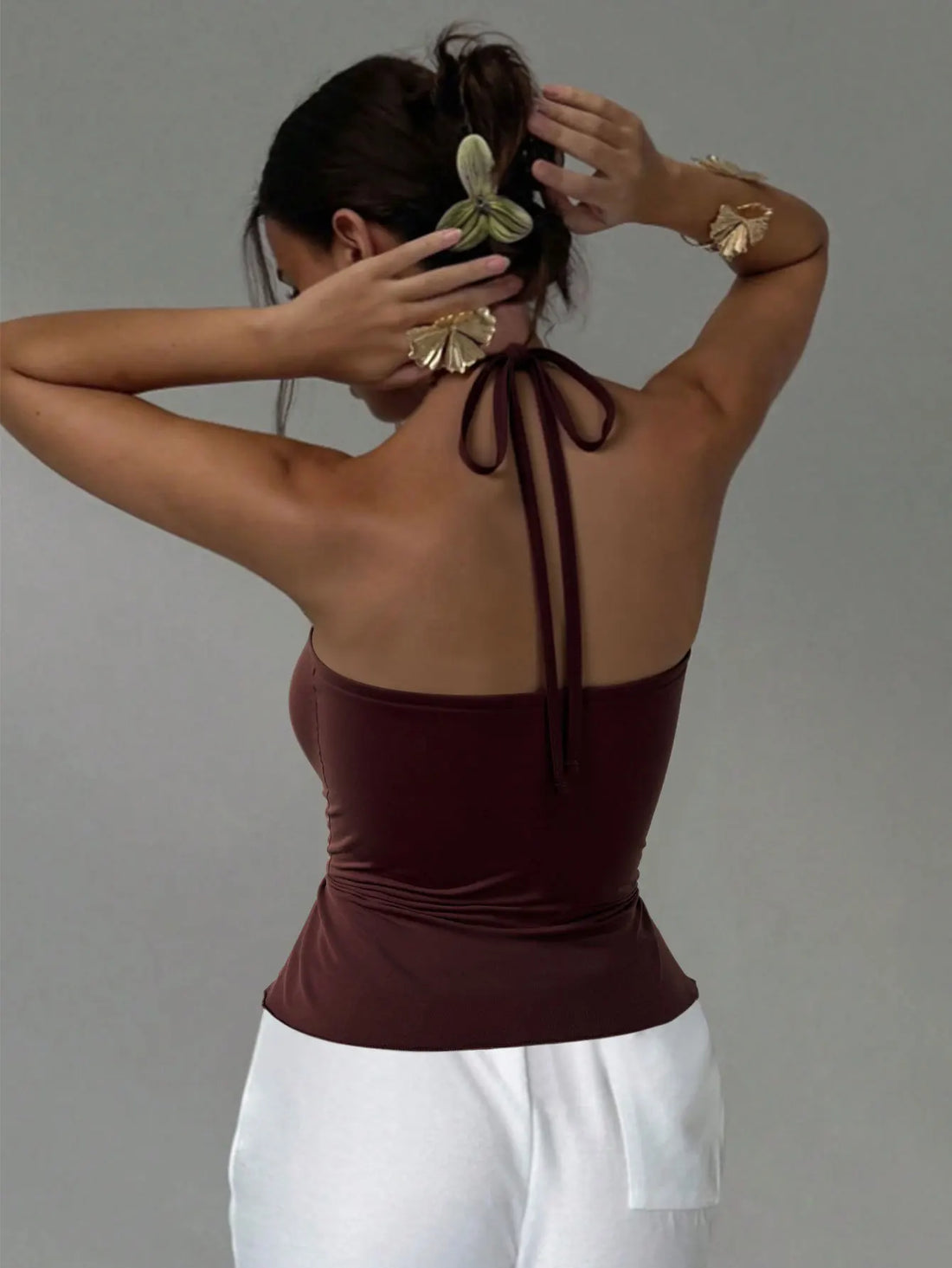 Women's Clothing Halter Neck Tube Top Summer Slim Sleeveless Top Solid Color Casual Simple Style All-match Bodycon Off Shoulder