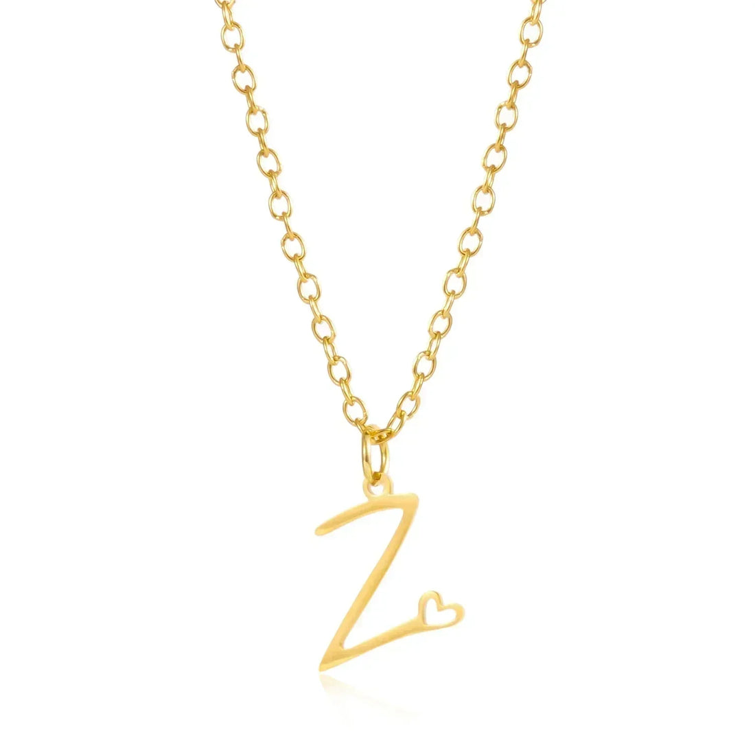 26 Initial Letters Heart Pendant Stainless Steel Necklace for Women Gold Color A-Z Alphabet Choker Chain Birthday Jewelry Gift