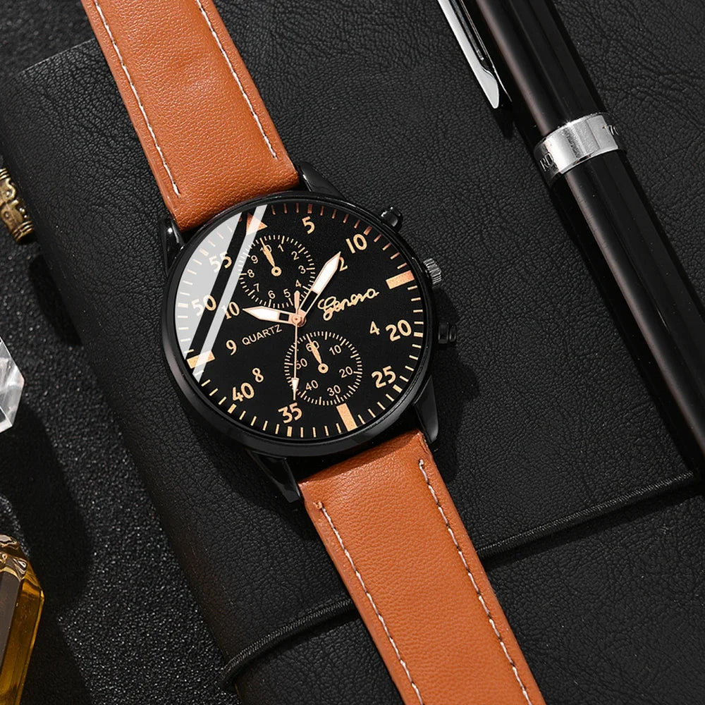 Men's Hip Hop Fashion Watch and Bracelet Set, Quartz Alloy Wristwatch
