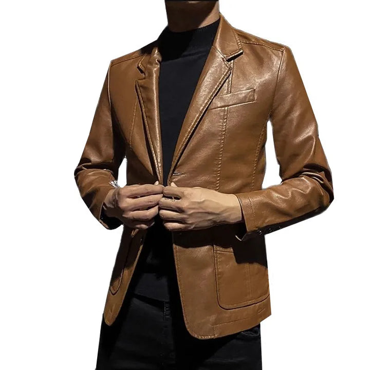 Men's Business Casual Leather Jacket Coats Large Size 5XL Slim Fit