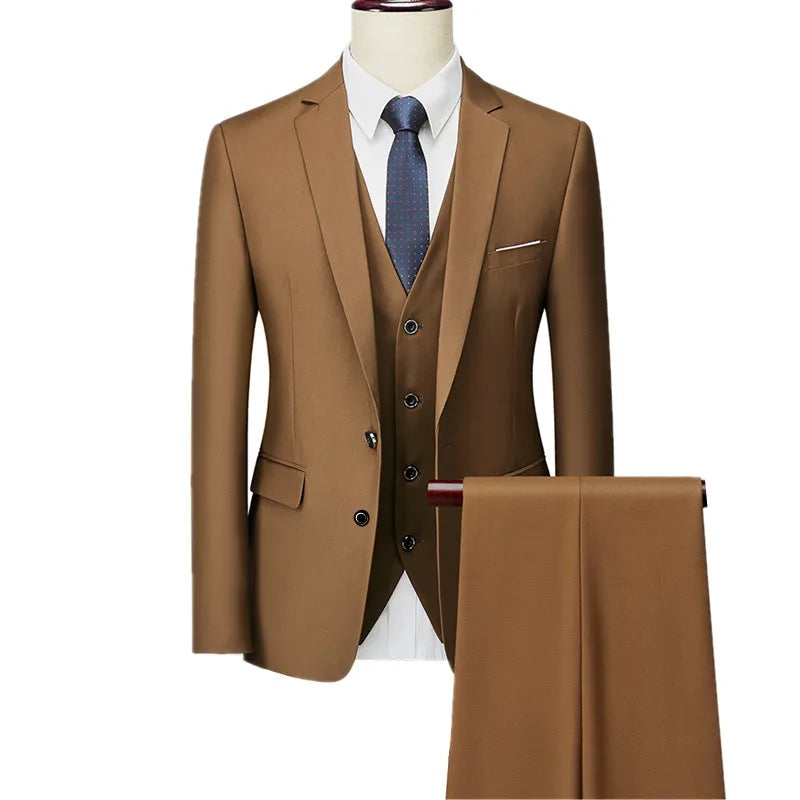 Men's 3 Piece Suit, Jacket Vest Trousers, Slim Fit Blazer Waistcoat Pants