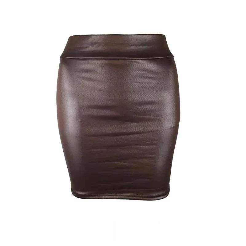 Mandotos Black Imitation Leather Pencil Mini Skirt High Waist Korean Fashion Women Wholesale Summer