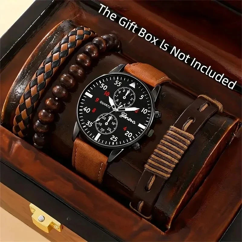 Men's Hip Hop Fashion Watch and Bracelet Set, Quartz Alloy Wristwatch