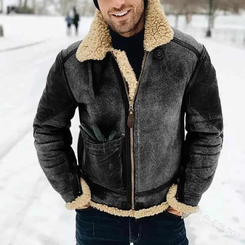 Men's Winter Jacket – Warm Motorcycle Biker Coat with Stand Collar