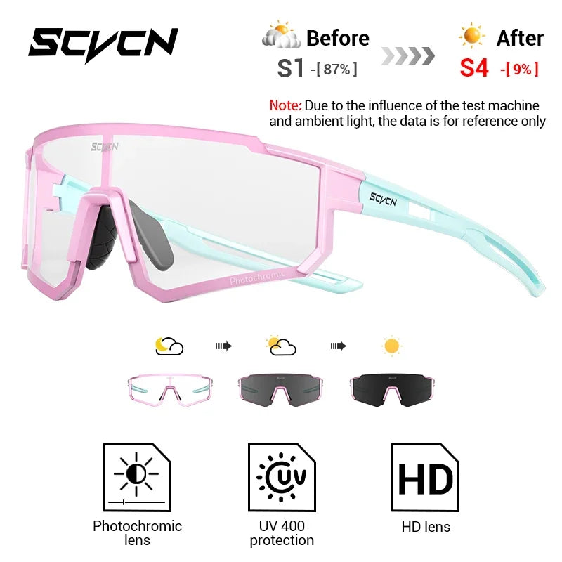 SCVCN Photochromic Cycling Glasses Night Riding Glasses Outdoor Sport Travel Sunglasses Men Women MTB Bike Golf Driving Eyewear
