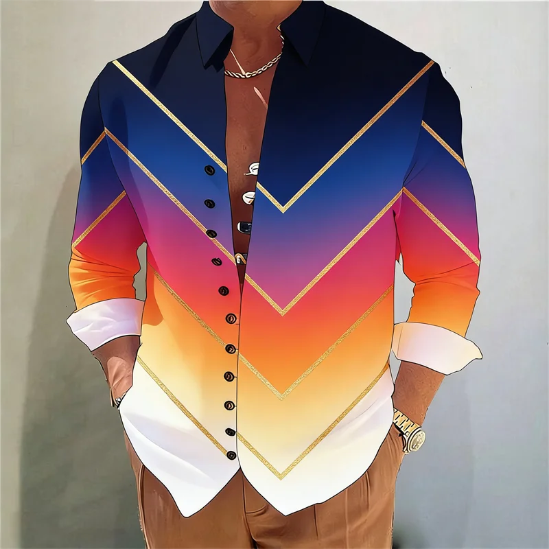 Men's long sleeved shirt with Harajuku style 3D flower print